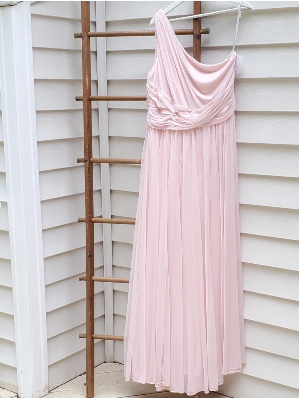 NWT David's Bridal One-Shoulder Blush Pink Maxi Dress Size 16 - Picture 2 of 8
